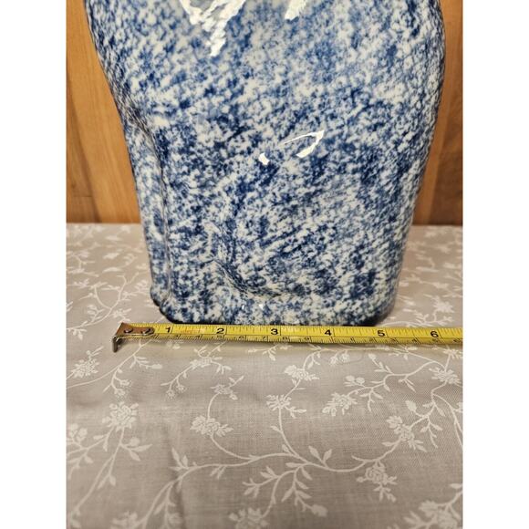 Vtg Cat Figurine White Blue Ceramic 9” Tall Enesco Designed Spongeware Taiwan - Picture 7 of 8